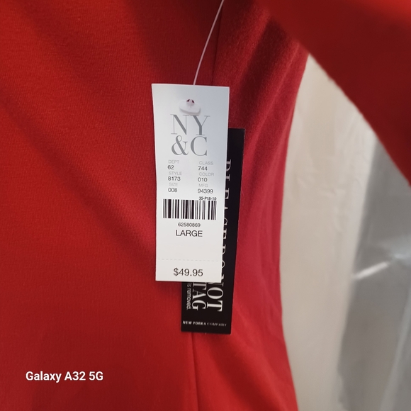 New York & Company Red Sheath Dress 3/4 Raglan Sleeves Size L - Picture 8 of 12